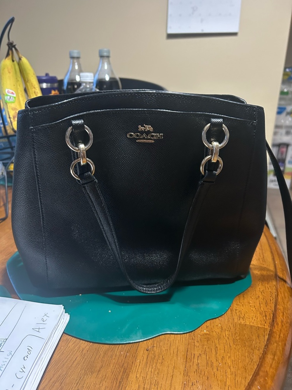 Coach Black Pebbled Leather Shoulder Bag with gold Hardware